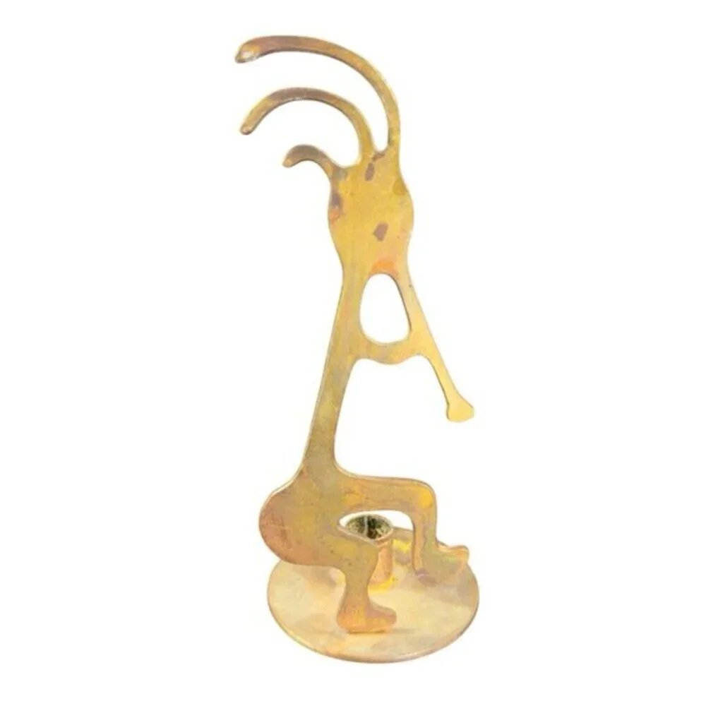 Kokopelli Flute Candle Holder Tea‎ Light Metal Brutalist Rusty Vintage Decor VTG
